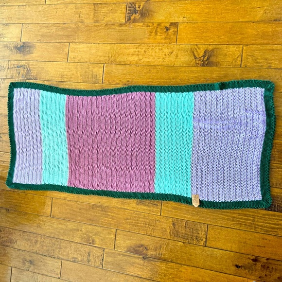 Beautiful Hand Knit Crochet Afghan Throw Blanket Purple and Green 64”x29” - Picture 3 of 3